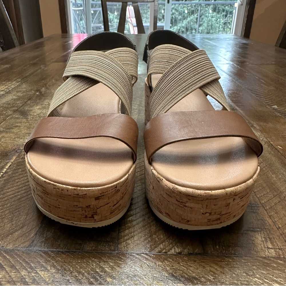 Sorel Cameron Flatform Slingback Sandal - Size 8 - Tan/Olive Green - Picture 5 of 11
